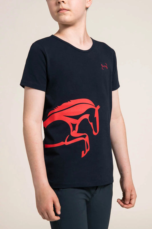 T-Shirt Barcelone Garçon Horse Spirit Marine/Rouge