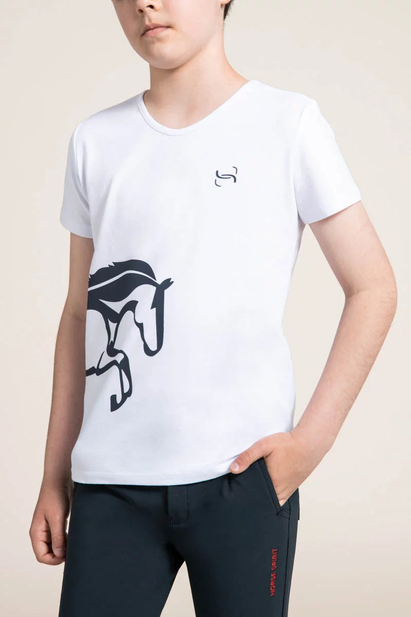 T-Shirt Barcelone Garçon Horse Spirit Blanc/ Marine