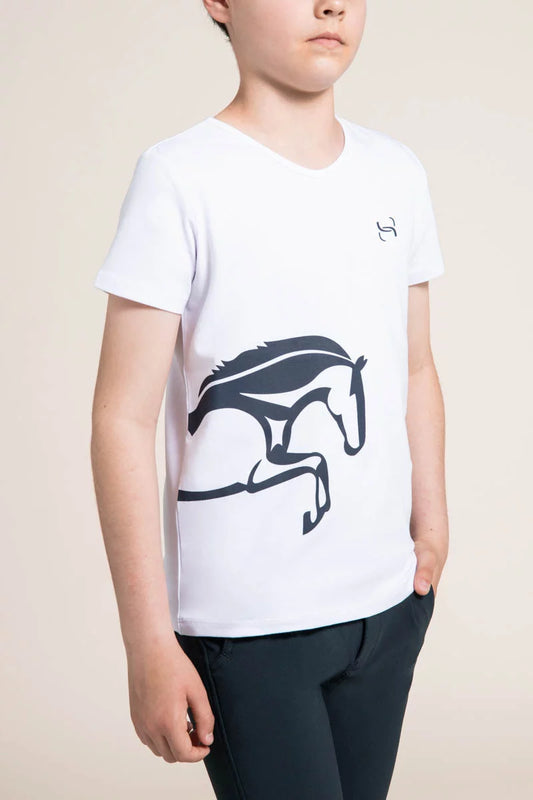 T-Shirt Barcelone Garçon Horse Spirit Blanc/ Marine