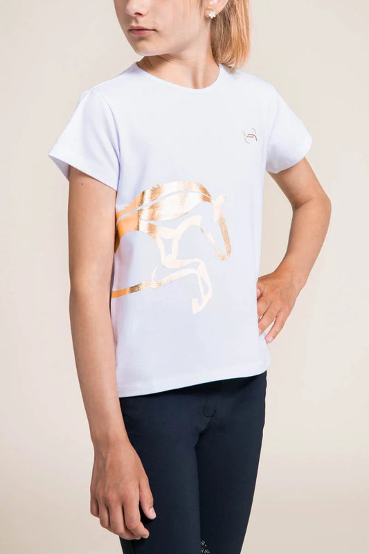 T-Shirt Barcelone Fille Horse Spirit Blanc/or