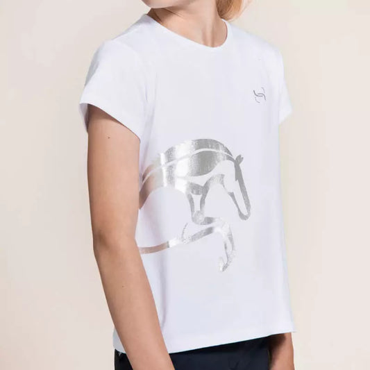T-Shirt Barcelone Fille Horse Spirit Blanc/Argent